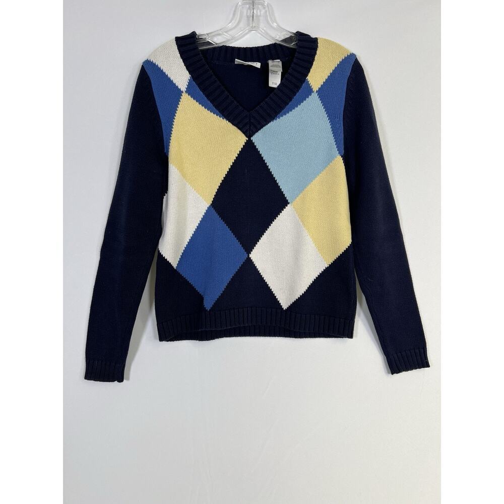 VTG Villager Liz Claiborne Argyle Knit Sweater Womenโs Largeโ Preppy